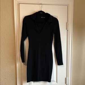 Zara Black Bodycon Long Sleeve Cocktail Dress